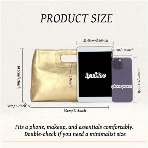 Clutch Purses PU Leather with Chain Gold - Picture 3 of 6